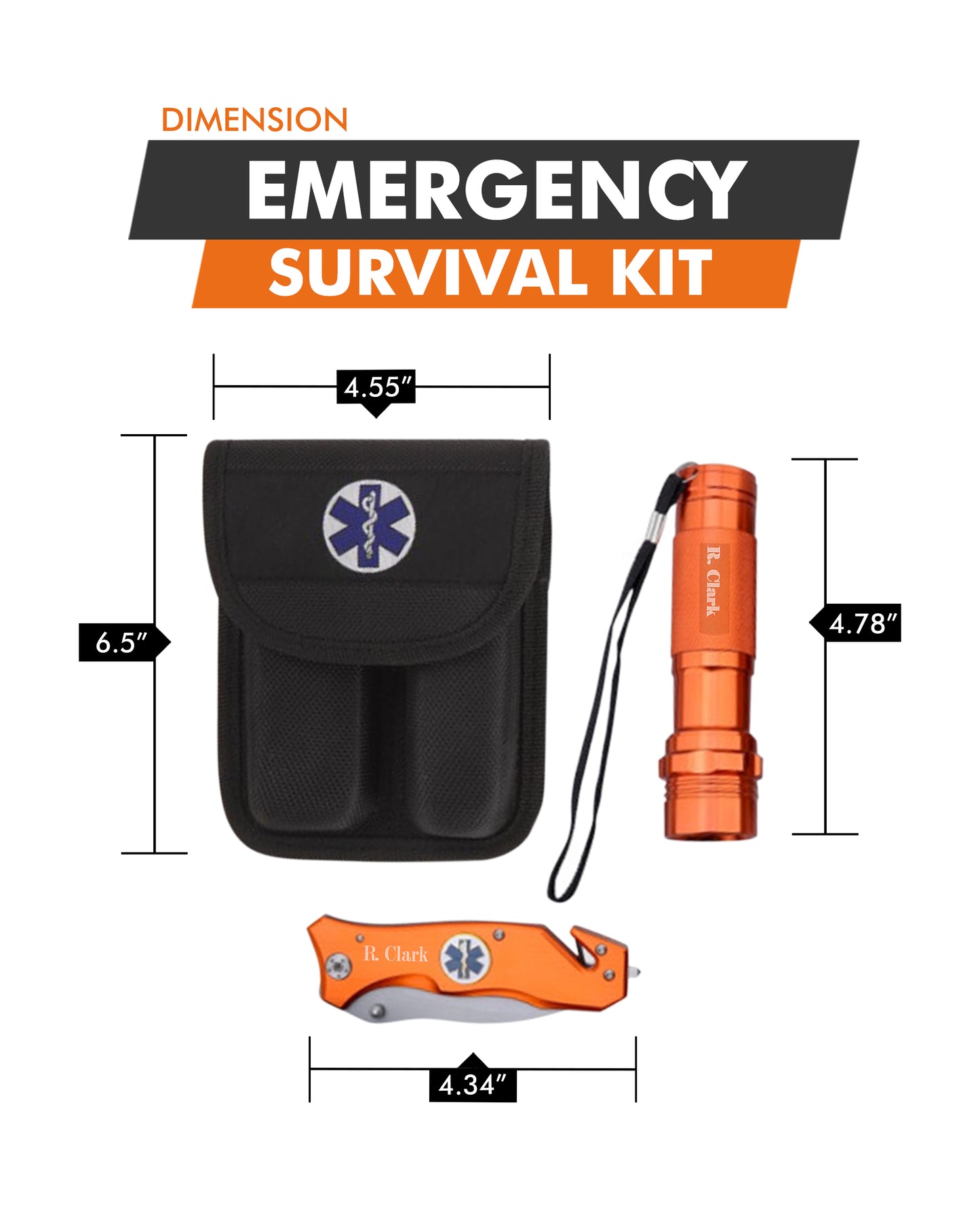 Cuchillo de supervivencia y linterna - Acabado naranja - Emergencia - Luz LED