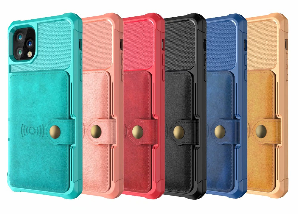 Funda protectora magnética de cuero tipo billetera con protección 360 para iPhone 