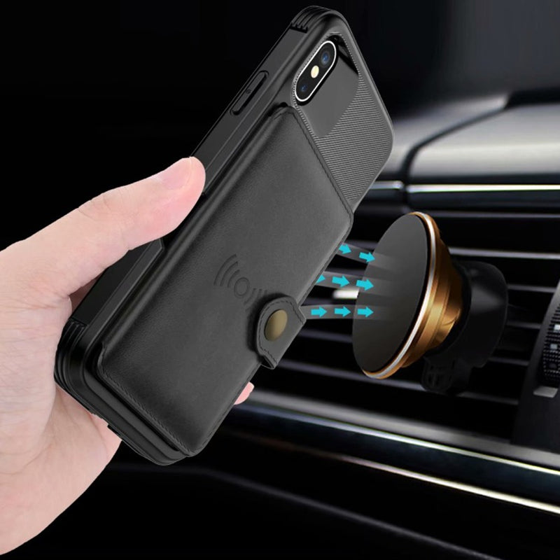 Funda protectora magnética de cuero tipo billetera con protección 360 para iPhone 